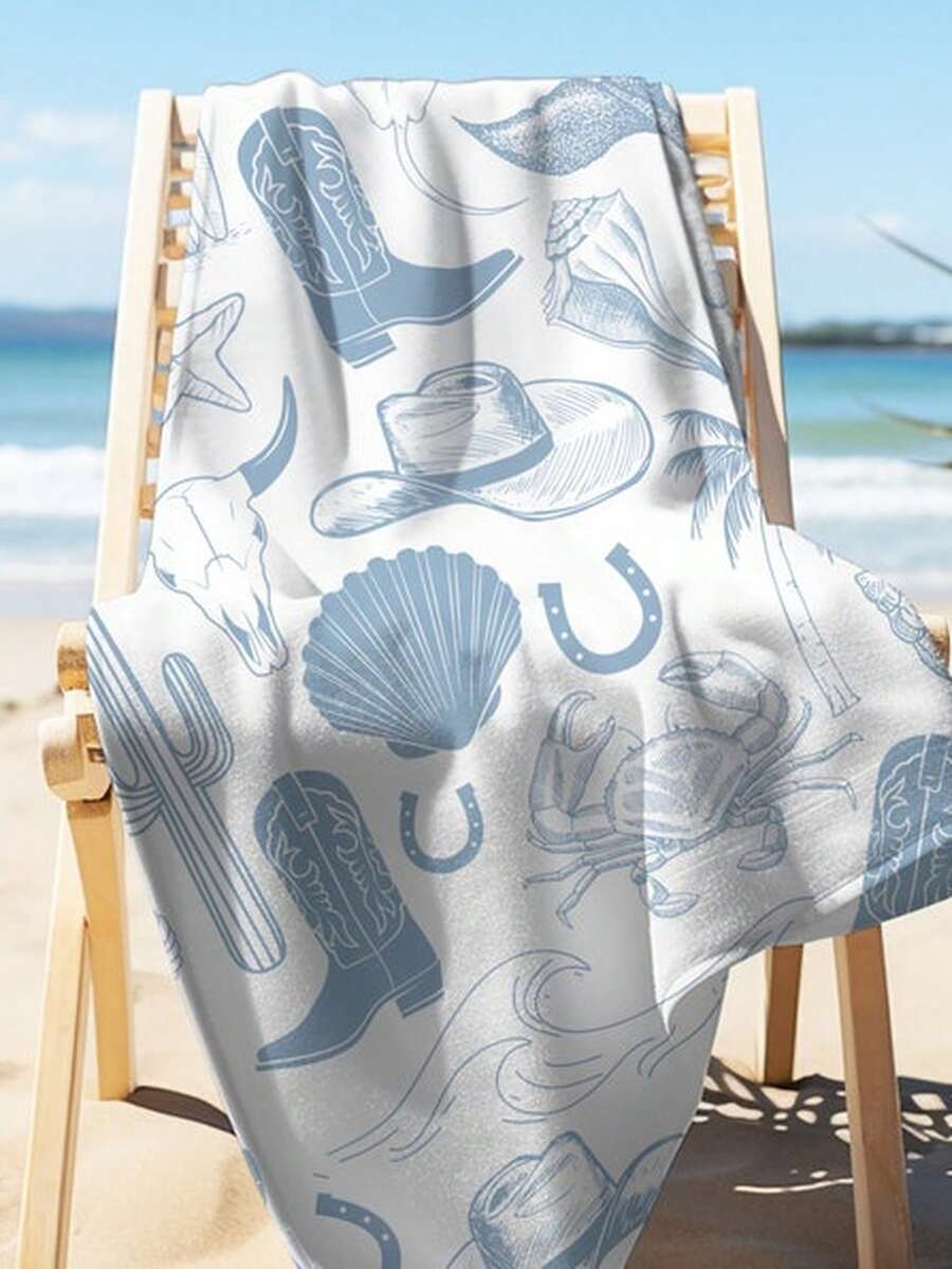 Coastal Cowgir1l Beach Towel, WoM1en's White Blue BeacheaS1H1ell Pool Towel, Coastal Cowgir1l Gif312g Beach Towel Suitable For All People, Whether WoM1en Or M1enhighquality AbS1orbent Fabric Suitable For All SeaS1ons,S1oft To The Touch But Built To LastQuickdryingtops Summer VaC1Ation Essential For Beach Pool Daummer H1oliday Must Have - 圖片色 - 查看 1