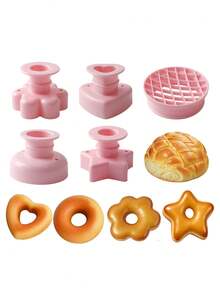 1套5件套可爱甜甜圈造型饼干模具，PP塑料材质，易脱模，儿童DIY饼干模具，包含心形、圆形、花朵、星星、菠萝图案，烘焙工具，甜甜圈镂空印章，适合情人节、婚礼、生日派对等场合 - 彩色 - 查看 12