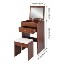 Compact Makeup Vanity Table With Mirror & Stool, 40cm Flip-Up Dressing Table For Bedroom With Storage Compartments, Vanity Table With Mirror For Bedroom, Space-Saving Vanity Desk - Warm White, Black Walnut, White Oak - Quả óc chó đen - Xem 7
