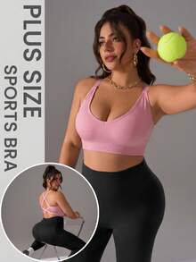 Zimi Collection Plus Size Solid Pink Seamless Ribbed Sexy Backless Crisscross Bra Removable Pad Workout Crop Top Athleisure Ropa Deportiva - Pink - View 4