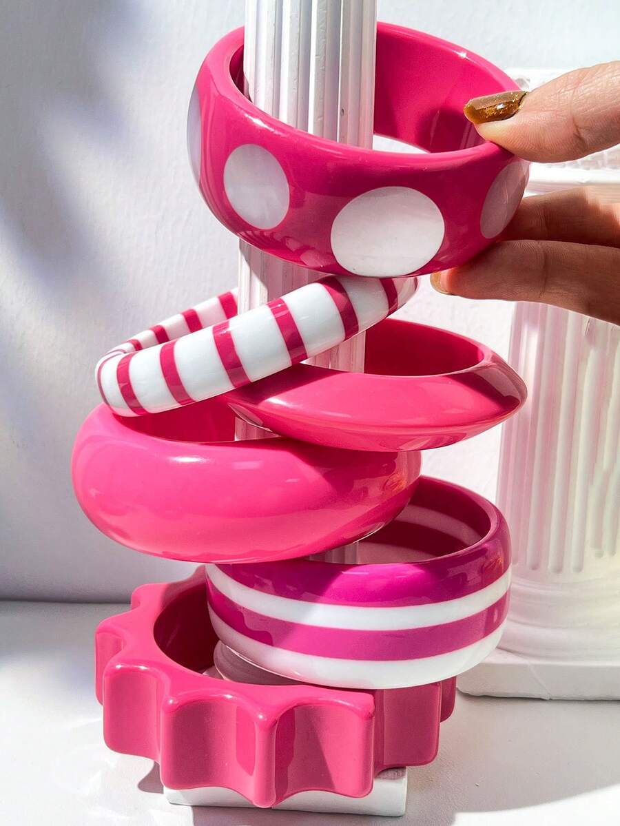 1件奢华镂空花朵手镯，玫瑰粉色多元素串珠设计，适合女性日常佩戴，是送给朋友和母亲的理想珠宝礼物。 - 多色B - 查看 1