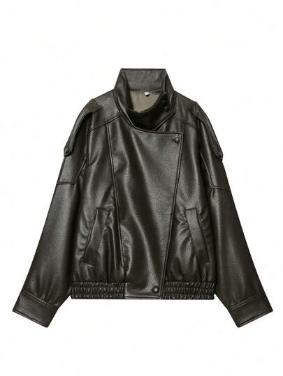 DEEKA Autumn/Winter New Women's Fashion Leather Jacket, European & American Style Minimalist Versatile Embossed Leather Coat