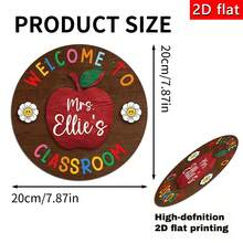 1pc Wooden Classroom Door Hanging Decor Plaque, Apple & Daisy Design, Wooden Welcome Door Decoration, Round Wooden Classroom Door Hanging Ornament, Teacher Decor, Nursery Room Door Sign - Red - View 2