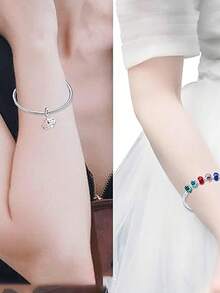 1pc Simple And Versatile Double Heart Charm, Rose Gold Silver Grey, Valentine's Day DIY Beaded Bracelet Jewelry Pendant Accessories, A Variety Of Styles To Choose From - A - View 7