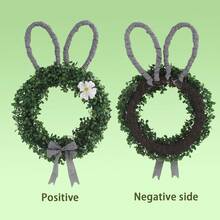 1 Stück/Osterhase Kranz, Eukalyptus grünes Blatt Hasenohren-förmiger Kranz, Leinen Schleife Heim Dekoration Anhänger, Tür Hänger & Wand Dekor Kranz Ornament - Hasen-Kreisblumenkranz - Übersicht 5