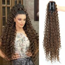 24Inch Voluminous Curly Ponytail Extension – Ombre Brown Synthetic Clip-In Ponytail Hairpiece, Fluffy Bounce For Aesthetic, Perfect For Dates & Festivals - Multicolor - View 12
