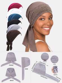 1pc Women Lace Trim Headscarf With Ribbons, Headband Headwrap, Chemo Cap, Suitable For Daily Use - Lace - View 4