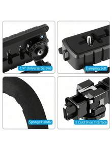 U/C Shape Portable Handheld DV Bracket Stabilizer For SLR Cameras And Home DV Camera, ABS Material, No Battery Required, Ideal For Video Recording And Broadcasting, Video Recording Equipment | U/C Shape Bracket | Durable Bracket, Video Camera - Black - View 7