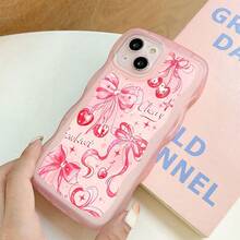 1pc Fashionable Transparent Wavy Irregular Protective Phone Case, Cherry Blossom Bow Design, Ideal Daily Choice For Women, Compatible With IPhone 17 Air/17 Pro/17 Pro Max/17/16e/16/15/14/13/12/11/X/XR/8/7 And Galaxy A14/A15/A54/S24/S24 Ultra Series - Pink - View 2