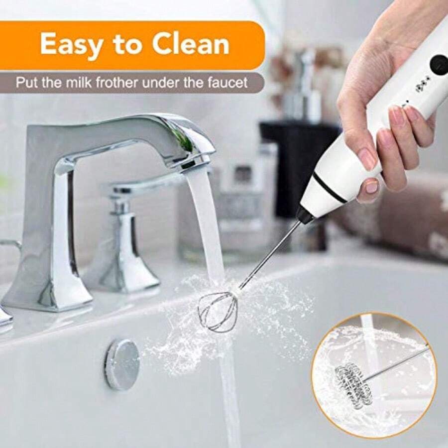 Espumador de Leche Recargable de Mano para Café con Plantillas de Arte - Mini Batidor para Capuchino, Chocolate Caliente, Frappé y Huevos, Ideal para Bebidas Espumosas - Blanco - Ver 1