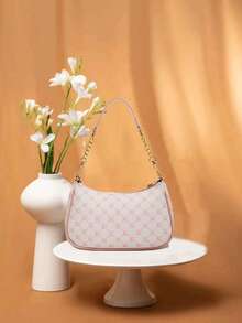 Nuova borsa a mezzaluna in colore unito, in materiale PU impermeabile e resistente, con decorazione a stella rosa, stile classico e versatile. Borsa a tracolla con catena, portafoglio da donna con ciondolo a forma di ciliegia, elegante e adatta per l'ufficio e gli spostamenti. Leggera, con ampio spazio di archiviazione, adatta per lo shopping, gli eventi e altre occasioni. Può essere indossata a tracolla. - Rosa - Visualizzare 3