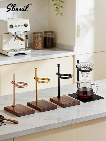 shoxil 1 pezzo Supporto per caffè filtrato, Supporto per filtro da caffè, Supporto regolabile in altezza per preparazione caffè con base in noce