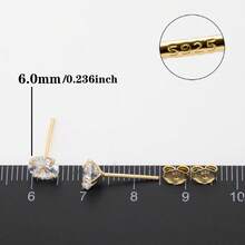 1对925纯银优雅简约圆形6.0毫米/0.236英寸立方氧化锆耳钉，女士款 - 金色 - 查看 2