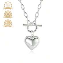 1pc Fashionable & Elegant 925 Silver Polished Heart Shaped Vintage Pendant Necklace, Versatile For Women, Suitable For Daily Wear, Vacation, And Gift - Silver - View 2