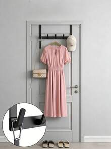 Suport suspendat de perete deasupra ușii, cu cârlige multiple și spațiu de depozitare pentru prosoape - Design modern care economisește spațiu, ușor de instalat pentru paltoane grele, jachete, rochii, lenjerie de pat - Cadru negru robust și suprafață albă, potrivit pentru intrare, dormitor, depozitare în baie - Soluție multifuncțională de depozitare pe ușă, cârlige practice, cârlige montate pe perete, cârlige pentru ușă, cârlige de perete, cârlige pentru prosoape de baie - Multicolor - Vizualizare 3