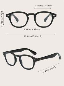 1副男士哑光黑色PC镜框极简纯色铆钉时尚眼镜 - 亮黑 - 查看 5