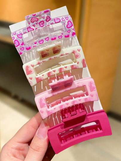 Multi-Color Heart-Shaped Hairpin For Women, A Fashionable And Versatile Hair Accessory, Suitable For Daily Casual Wear, Outings, Parties, Dates, And As A Gift On Valentine's Day. Women's Hairpin, Elegant Claw-Shaped Hairpin, Suitable For Both Thick And Fine Hair For Strong Grip, Firmly And Non-Slip, Does Not Fall Off.