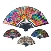 Elegant Leopard Print Folding Fan With Black Frame - Stylish Princess Theme, Lightweight & Portable For Women, Portable Fan|Princess Theme Fan|Lightweight Fan(Without A Fan Cover) - Multicolor - View 8