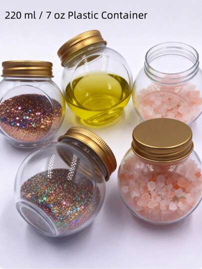 200ml (7oz) 납작한 원형 플라스틱 병, 사탕, 향신료, 단추, 구슬 & 작은 부품을 위한 다용도 보관 용기, 대량 빈 병