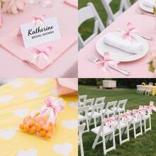 Decoración de lazo de cinta de satén rosa, empaque de regalo, adecuado para botellas de champán, pasteles, dulces, manualidades DIY, regalos, bodas, baby showers, despedidas de soltera, Navidad, cumpleaños, fiestas al aire libre, campamentos, Halloween y talla grande - Varios colores/estilos aleatorios - Ver 7