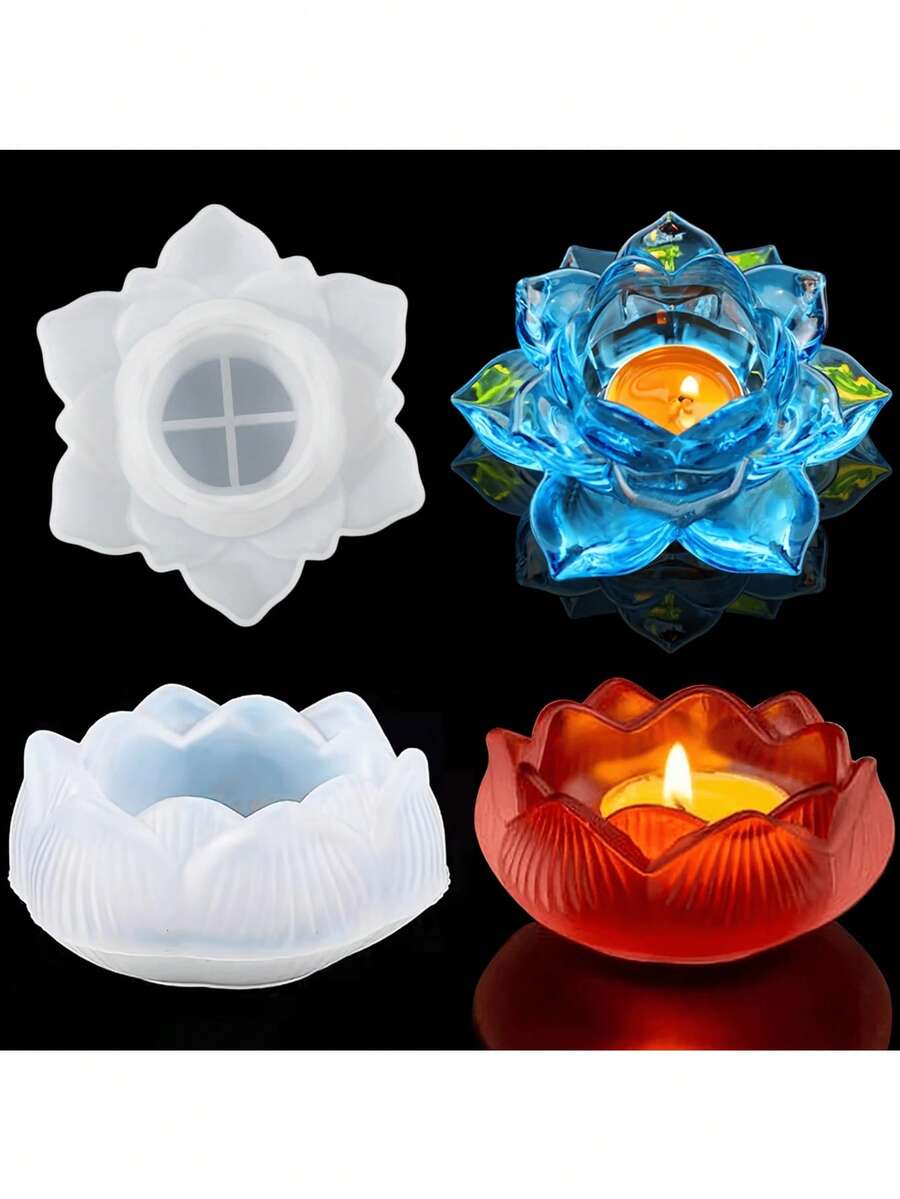 2pcs Candle Holder Silicone Mold Set, Epoxy Resin Casting Mold Kit, DIY Candle Holder Silicone Mold, Resin Silicone Mold 2pcs Set, Candle Holder Silicone Mold, Casting Mold, Candle Holder, DIY Candle, Silicone Mold, Candle Holder, Jewelry Box, Tea Light Holder, Table - Petal - View 1