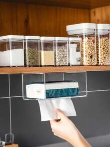 Soporte para caja de pañuelos transparente montado en la pared, estante para caja de pañuelos transparente, caja de pañuelos decorativa de plástico, caja transparente para el hogar - Diseño abierto, adecuado para baño, cocina, oficina, almacenamiento en la sala de estar - Organizador de escritorio minimalista - Multicolor - Ver 6