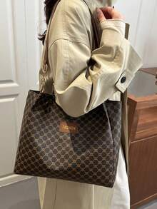 休闲通勤大容量时尚复古女式手提包，多功能高品质新款单肩包 - 咖啡 - 查看 3