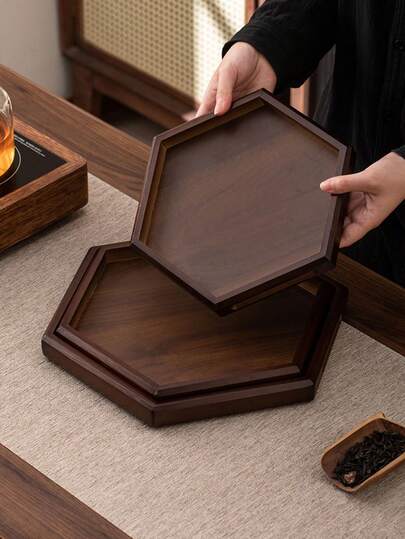 1pc Hexagon Bamboo Wood Tray, For Holding Tea, Cookies, Snacks, Fruits, Daily Storage And Party Use
