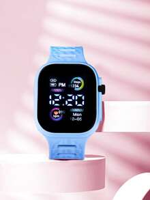1pc Astronaut & Airplane Design LED Electronic Sports Watch, TPU Material, Suitable For Youth, Students, Daily Life, Back To School - Blue - View 7