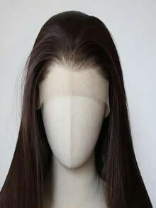 180%密度高温丝蕾丝前假发 - 男女通用成人基础直发合成纤维假发，预先拔毛的13x4蕾丝区域，耐热长巧克力棕色假发 - 彩色 - 查看 4