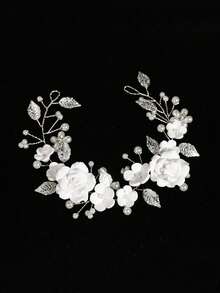 1pc Girls' Handmade Soft Clay Rose Flower Headband, Korean Style Hair Accessory (Can Be Freely Matched With Ribbon) - White - View 3