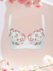 Women's White Floral Embroidery Underwire Push-Up Bra - Side Coverage Design, Comfortable - White - View 8