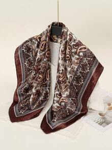 1pc Women's 2026 Spring/Summer Fashion Paisley Print 90*90cm Bandana Head Scarf, Casual Versatile Headband, Multifunctional Headwear, Suitable For All Seasons - Coffee - View 4