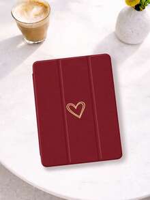 1个复古红色纯色小爱心图案平板电脑保护套，防摔，带笔槽，支持睡眠/唤醒功能，三折平板电脑支架保护壳，兼容iPad 10.2英寸、iPad Pro 2021/2020、iPad (A16) 11英寸、第11代2025款/第10代、Galaxy Tab A8 10.5英寸2022款、Matepad 10.4英寸/Tab等。 - 彩色 - 查看 5