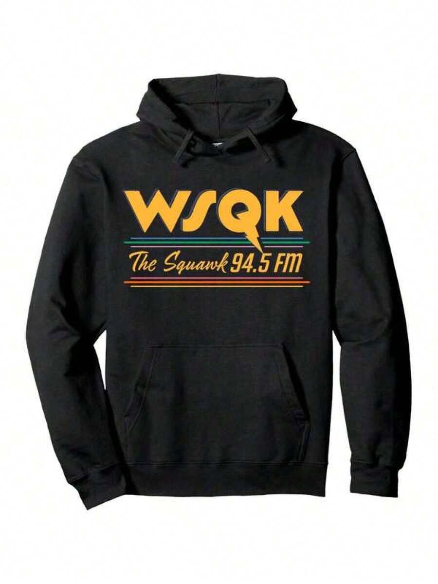 Stranger ThingsA Season 5 WSQK The Squawk 94.5 FM Retro Logo Pullover Hoodie - Black - View 1