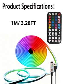 1m/2m/3 Meters/4m/5m Flexible LED Neon Light, With 44-Key Remote Control, USB Power Switch Dimmable, Suitable For Bedroom, Living Room, Display Cabinet, Bathroom Mirror Backlight, Home Decor And Party Atmosphere - Colored Light - View 15