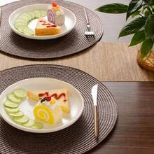 FunWheat Set Of 8 Round Woven Placemats For Dining Table Fabric Washable Non-Slip 38cm Brown 8pcs - Brown - View 6