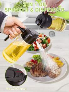 1pc Olive Oil Dispenser For Kitchen - 2 In 1 Olive Oil Dispenser And Oil Sprayer - Olive Oil Dispenser Bottle -2 In 1 Oil Dispenser & Oil Sprayer For Cooking - Oil Dispenser For Kitchen, Olive Oil Dispenser Bottle For Kitchen, Barbecue, Salad. Christmas Stuff. - 軍綠色 - 查看 8