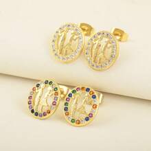 New Arrival Romantic Gold Plated Girl Boy Portrait Stud Earrings For Women Oval Shape Cubic Zirconia Valentine's Day Ear Jewelry Gifts - Colorful - View 1