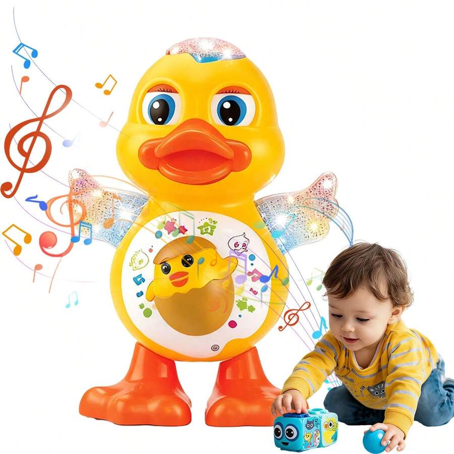Interactive Dance Duck Toy Music, Dynamic Lights & Blinking Effects, Educational Cartoon Animal Toy, Suitable For 2+ Years Old, Durable Plastic, Perfect Gift For Halloween & Christmas, Interactive Playtime, Educational Toy,Duck Toy,Baby Boy Toys - 黃色 - 查看 1
