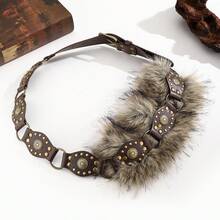 Thắt lưng trang trí lông thú cổ điển, thắt lưng kim loại ghép mảnh, thắt lưng da PU phong cách đường phố động vật retro - Cà phê - Xem 4