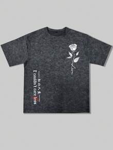 Men's Street Fashion Loose Basic Washed Black Round Neck Short Sleeve T-Shirt - Dark Grey - View 4