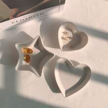 1pc Ceramic Heart Shaped Jewelry Tray, White Jewelry Display Holder, Heart Ring Holder, Jewelry Storage, For Earrings, Necklaces, Rings, Bracelets, Dresser, Bedroom Nightstand, Home Decor, New Year Gift, Gift, Gift Back To School - Multicolor - View 10