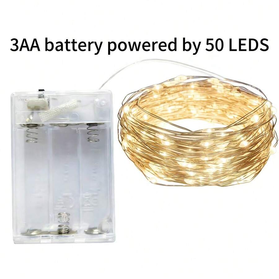 2m 20 LEDs, 3m 30 LEDs, 4m 40 LEDs, 5m 50 LEDs AA Battery Powered Fairy Lights, Suitable For Wedding, Holiday, Bedroom, Party, Ambiance, Bedside, Room, Decorative Lighting