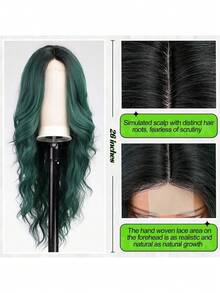 St. Patrick's Day Heat-Resistant Synthetic U-Shaped Lace Wig, 4*2 Wavy Curls, 24-Inch Green Medium Length, High-Quality Women's Headpiece For Everyday Use, Natural Soft Wig, Music Festival Party Wig - Green - View 2