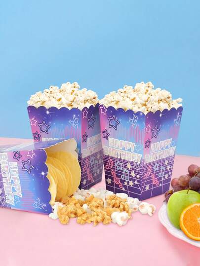 10个/30个/50个装 蓝紫色韩流主题爆米花盒 歌手明星韩流生日快乐一次性迷你纸质爆米花和糖果容器 适合女孩公主生日派对用品 电影之夜小礼物
