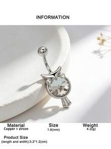 1pc Fashionable Owl Navel Ring, Women's Body Piercing Jewelry Suitable For Casual, Beach, Party Outfits - Silver - View 6