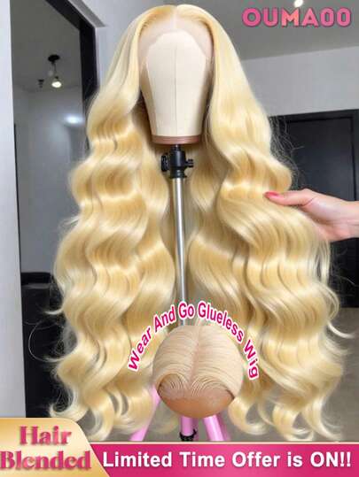 13x6/13x4 高清蕾丝前假发，真人发混纺，自然波浪卷，8-34英寸 - 200%密度，预先拔毛和修剪，无胶短波波头假发，佩戴方便，自然发色，无需胶水，即刻佩戴