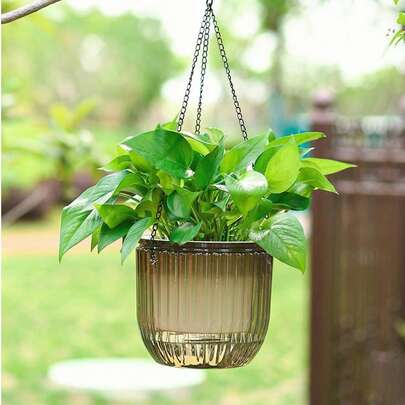 1個 シンプルデザインの透明ハンギングプランター、プラスチック製ビッグマウスの自動給水バスケット、水位が見えるスパイダープラントの植木鉢