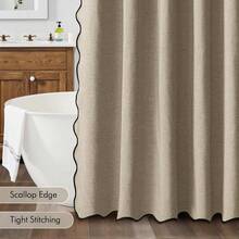 MIULEE Khaki Scalloped Shower Curtain Linen Textured With 12 Metal Hooks Cute Heavy Duty Washable Waterproof Thick Cloth Shower Curtains With Black Border For Bathroom Hotel Bathtub,W72*L72 - 卡其色 - 查看 6